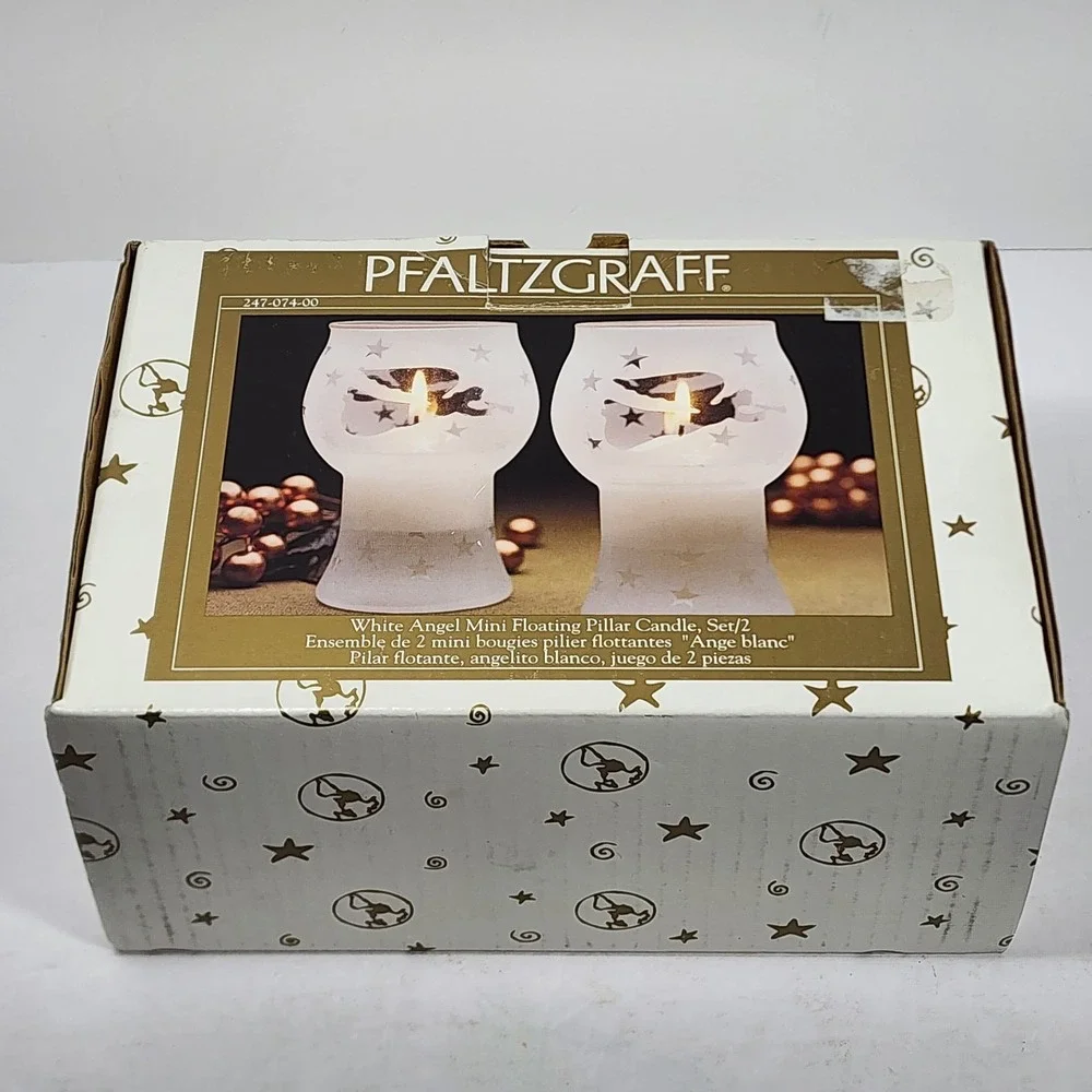 Vintage 2000 Pfaltzgraff White Angel Mini Floating‎ Pillar Candle Set (2) NIB